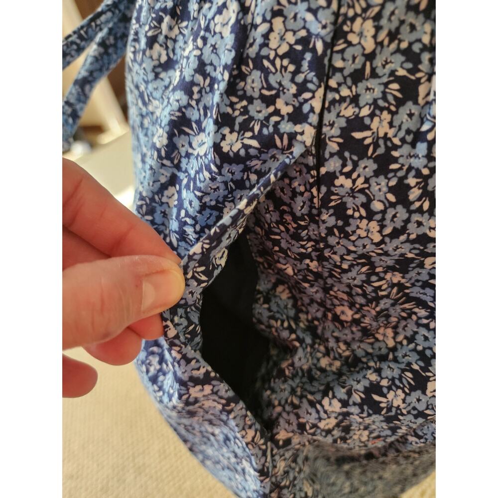 J. Crew Re-Imagined XS Blue Floral Ruffle Shoulder Dress Pockets CottageCore - Picture 4 of 8